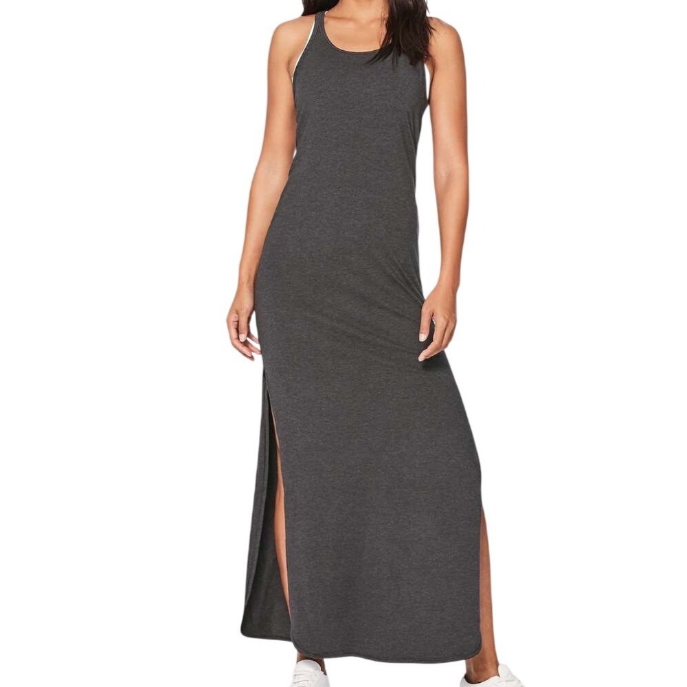 Lululemon Refresh Racerback Maxi Dress Heathered Black Gray Pima Cotton Size 12